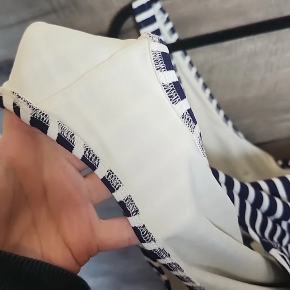 Aerie Striped Ribbed Lace Up Swimsuit Navy and White - Picture 10 of 10